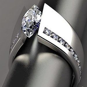 🎁 Marquis Inlaid Alloy Cool Trendy Silver Plated Ring for Women/Men, UNV…